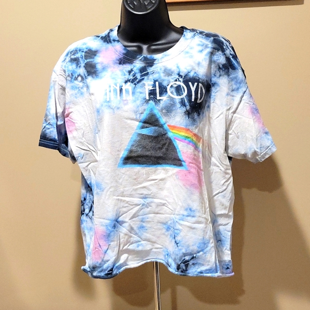 EUC  FOREVER 21  Pink Floyd Crop Top  Blue Grey Tie Dye 0X